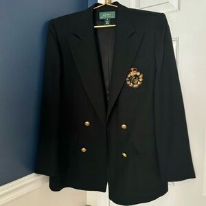 NWT Vintage Lauren Ralph Lauren Double-Breasted Black Crested Blazer